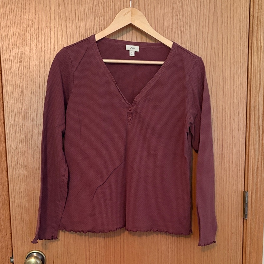 J. Jill Women's Burgundy V-Neck Henley size L